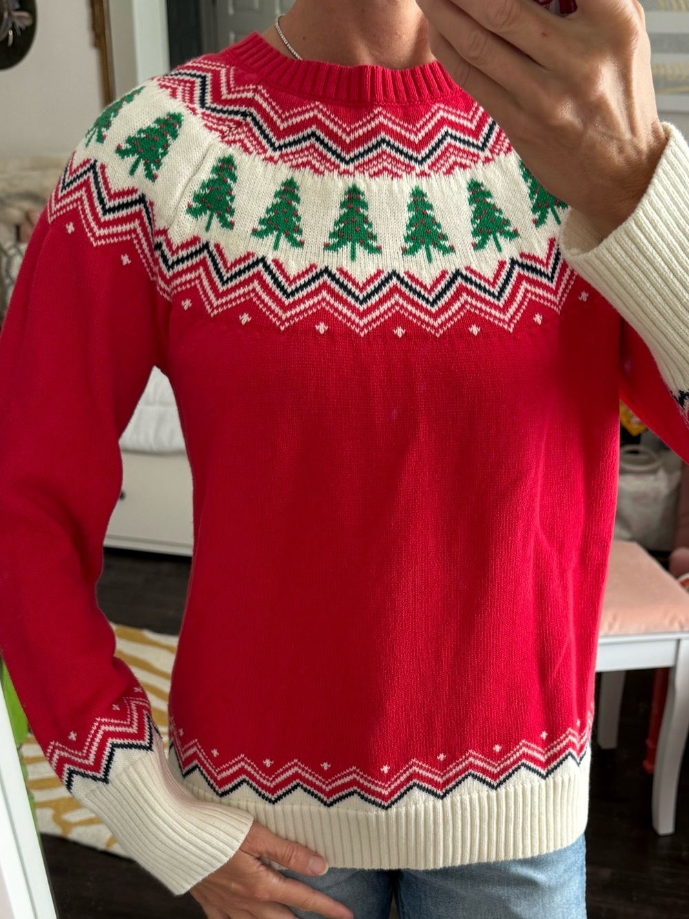 Lands’ End Drifter Fair Isle Christmas Tree Cotton Sweater Small - Picture 2 of 8